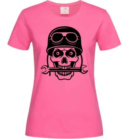 Жіноча футболка Skull in helmet Яскраво-рожевий фото