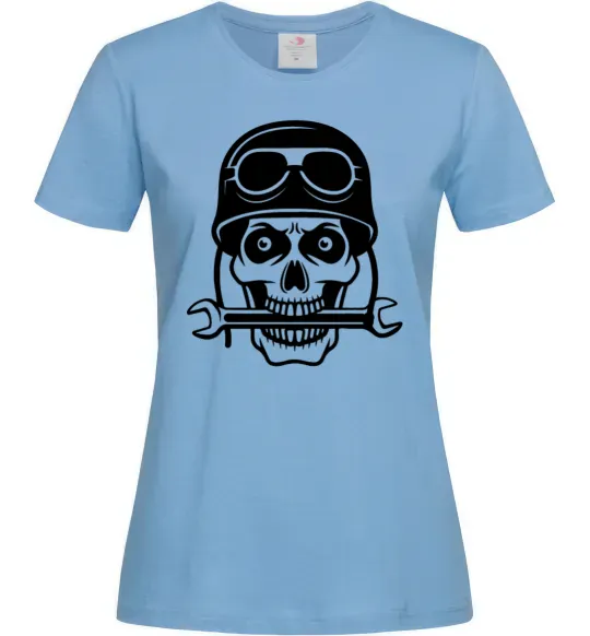 Жіноча футболка Skull in helmet Блакитний фото