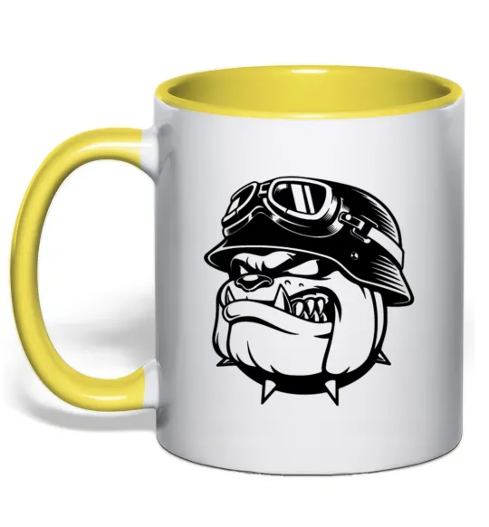 Чашка з кольоровою ручкою Bulldog biker Лимонний фото