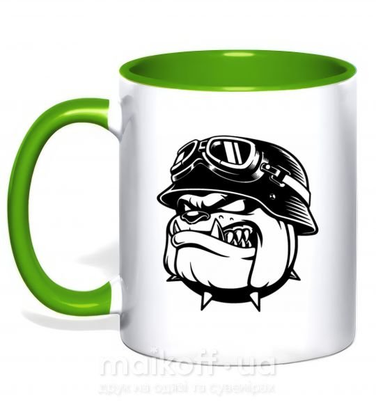 Чашка с цветной ручкой Bulldog biker Зеленый фото