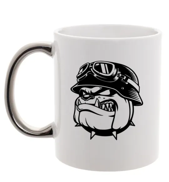Чашка с цветной ручкой Bulldog biker Серебро фото
