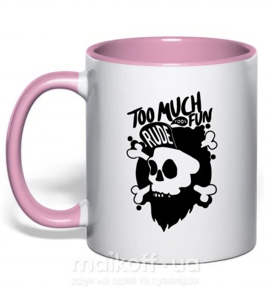 Чашка з кольоровою ручкою Bearded skull Ніжно рожевий фото