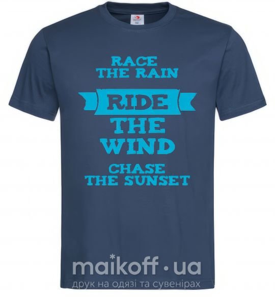 Чоловіча футболка Race the rain ride the wind chase the sunset Темно-синій фото