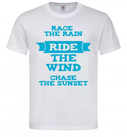 Чоловіча футболка Race the rain ride the wind chase the sunset Білий фото