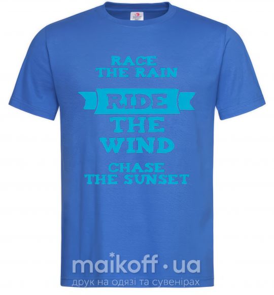 Чоловіча футболка Race the rain ride the wind chase the sunset Яскраво-синій фото