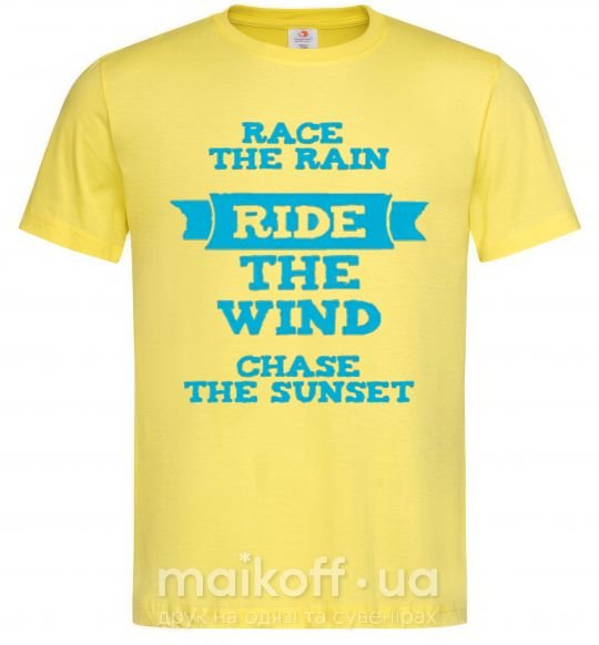 Чоловіча футболка Race the rain ride the wind chase the sunset Лимонний фото