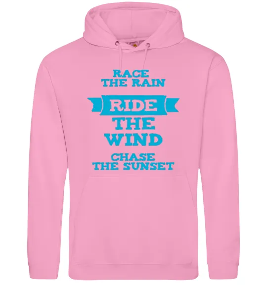 Жіноча толстовка (худі) Race the rain ride the wind chase the sunset Рожевий фото