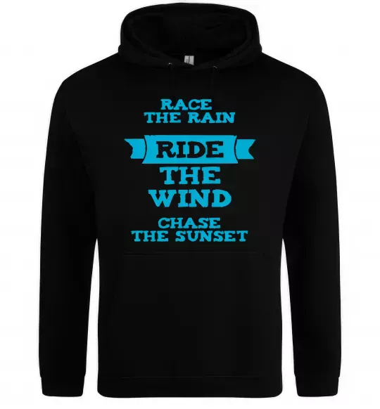 Жіноча толстовка (худі) Race the rain ride the wind chase the sunset Чорний фото