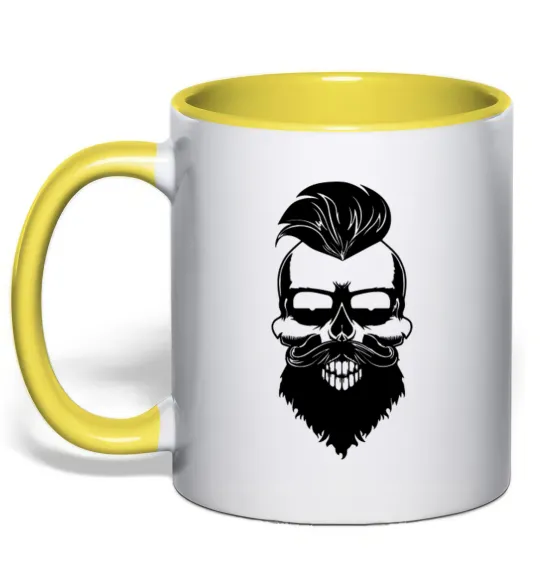 Чашка с цветной ручкой Skull biker Лимонный фото