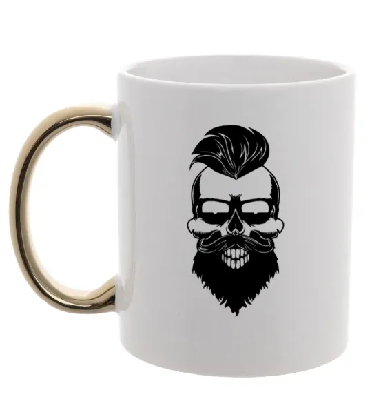 Чашка з кольоровою ручкою Skull biker Золото фото