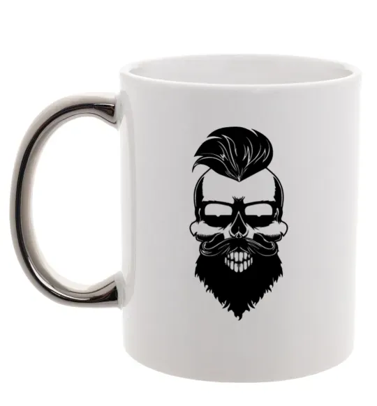 Чашка з кольоровою ручкою Skull biker Срібло фото