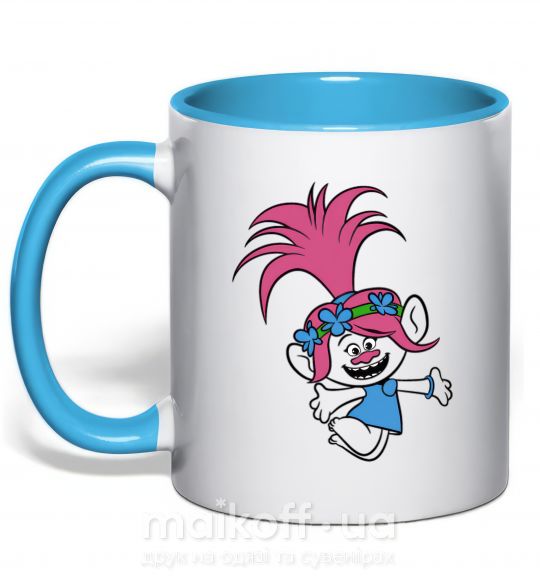Чашка з кольоровою ручкою Poppy Trolls Блакитний фото