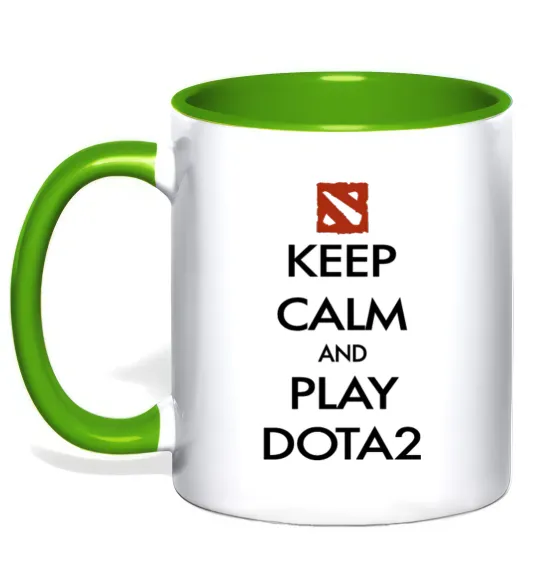 Чашка з кольоровою ручкою Keep calm and play Dota2 Лаймовий фото
