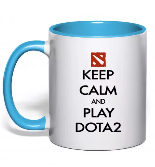 Чашка з кольоровою ручкою Keep calm and play Dota2 Блакитний фото