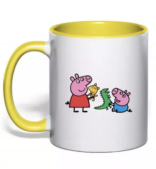 Чашка з кольоровою ручкою Пеппа і Джордж з іграшками Сонячно жовтий фото