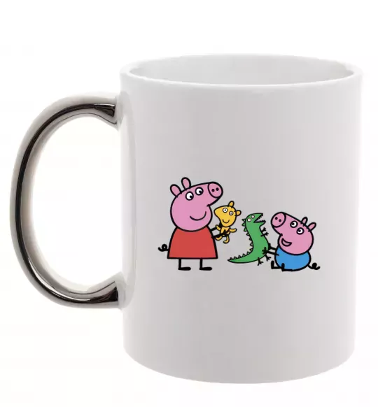 Чашка з кольоровою ручкою Пеппа і Джордж з іграшками Срібло фото