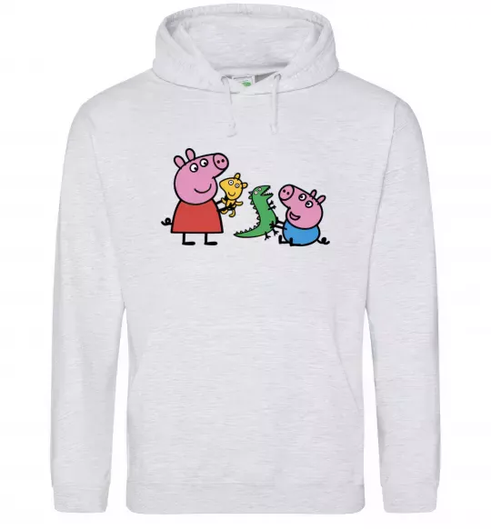 Женская толстовка (худи) Пеппа і Джордж з іграшками Серый меланж фото
