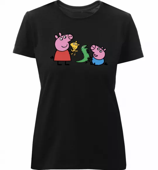 Женская премиум футболка Пеппа і Джордж з іграшками Черный фото