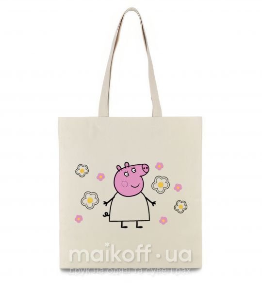 Еко-сумка Мама Свинка в цветах Бежевий фото