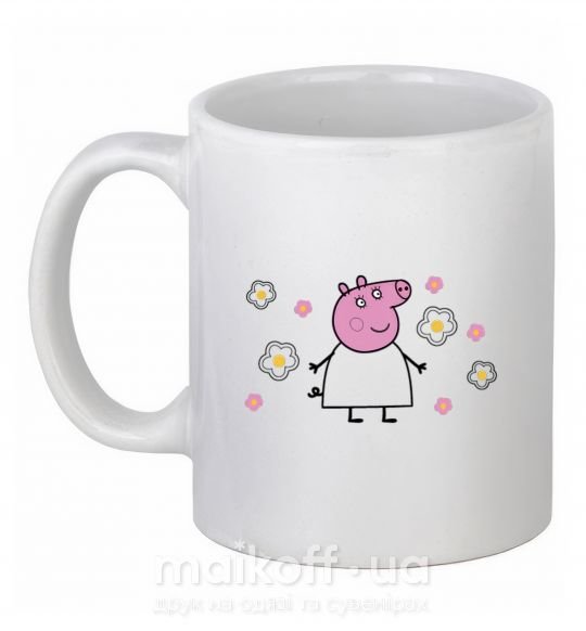 Чашка керамічна Мама Свинка в цветах Білий фото