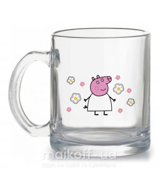Чашка стеклянная Мама Свинка в цветах Прозрачный фото
