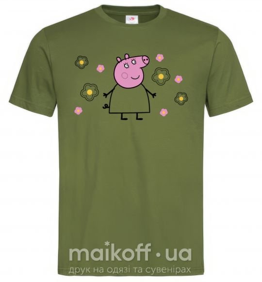 Чоловіча футболка Мама Свинка в цветах Оливковий фото