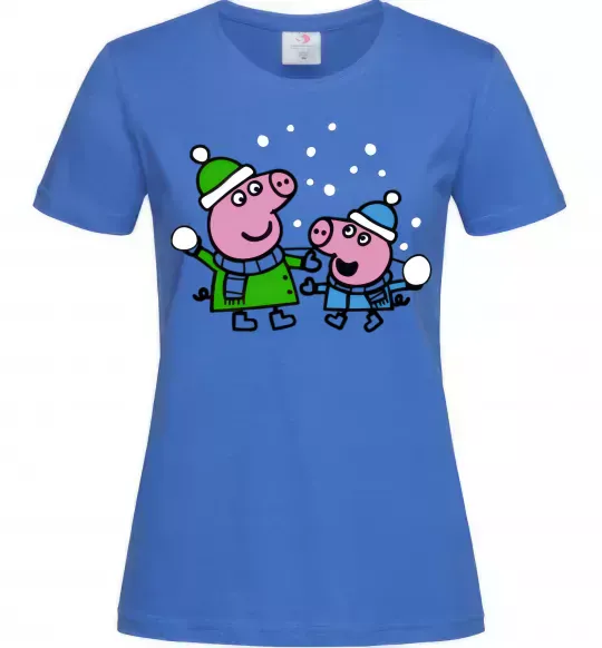 Женская футболка Пеппа і Джордж грають в сніжки Ярко-синий фото