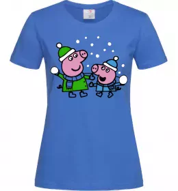 Женская футболка Пеппа і Джордж грають в сніжки Ярко-синий фото
