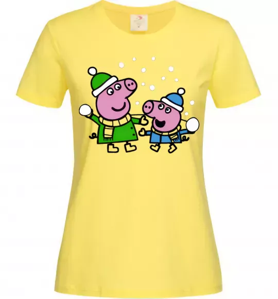 Женская футболка Пеппа і Джордж грають в сніжки Лимонный фото