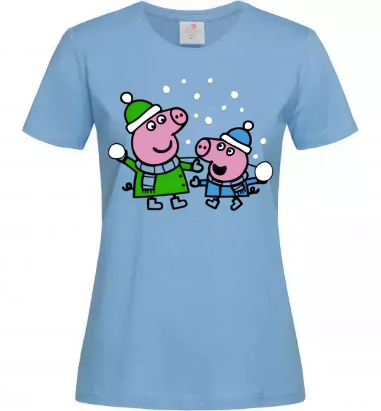 Женская футболка Пеппа і Джордж грають в сніжки Голубой фото