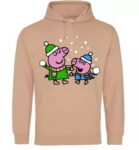Чоловіча толстовка (худі) Пеппа і Джордж грають в сніжки Пісочний фото