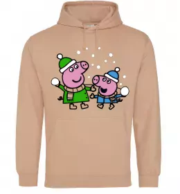 Мужская толстовка (худи) Пеппа і Джордж грають в сніжки Песочный фото