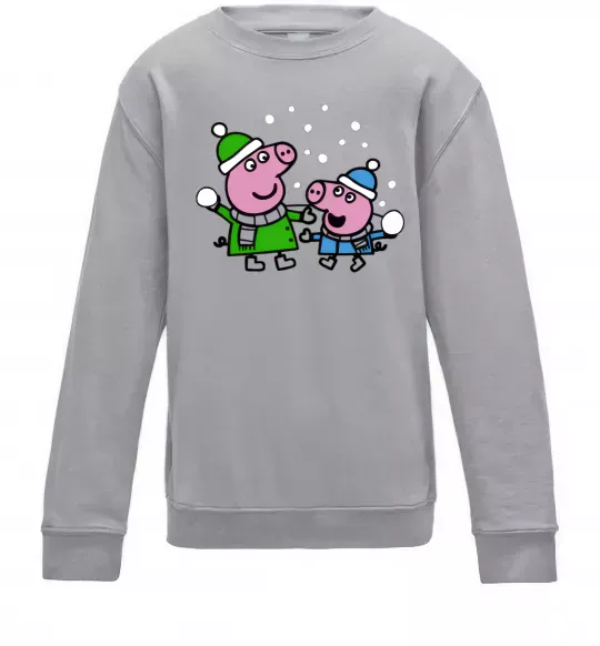 Детский Свитшот Пеппа і Джордж грають в сніжки Серый меланж фото