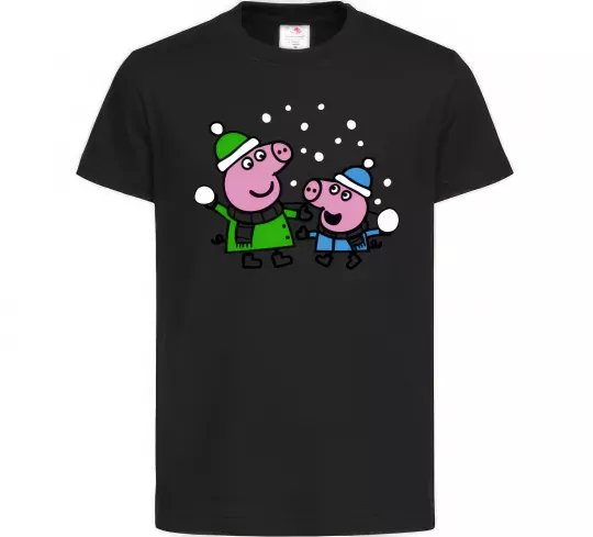 Детская футболка Пеппа і Джордж грають в сніжки Черный фото