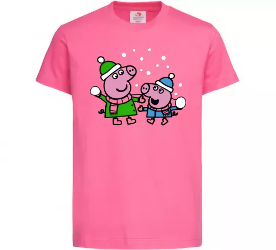 Детская футболка Пеппа і Джордж грають в сніжки Ярко-розовый фото