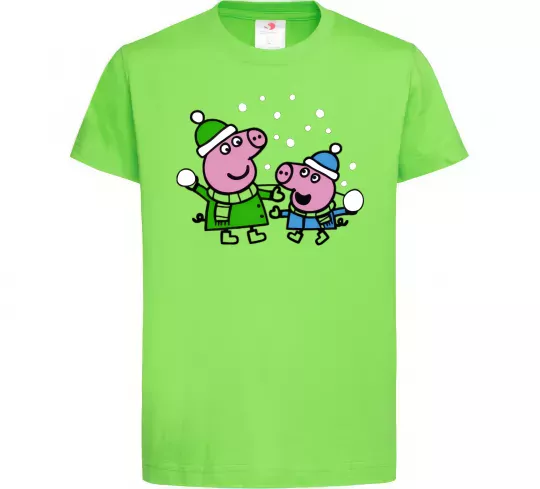 Детская футболка Пеппа і Джордж грають в сніжки Лаймовый фото