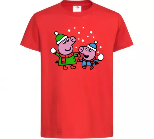 Детская футболка Пеппа і Джордж грають в сніжки Красный фото