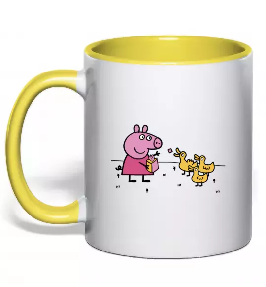 Чашка с цветной ручкой Пеппа кормить качечок Солнечно желтый фото