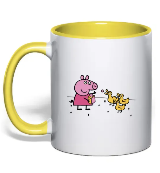 Чашка с цветной ручкой Пеппа кормить качечок Лимонный фото