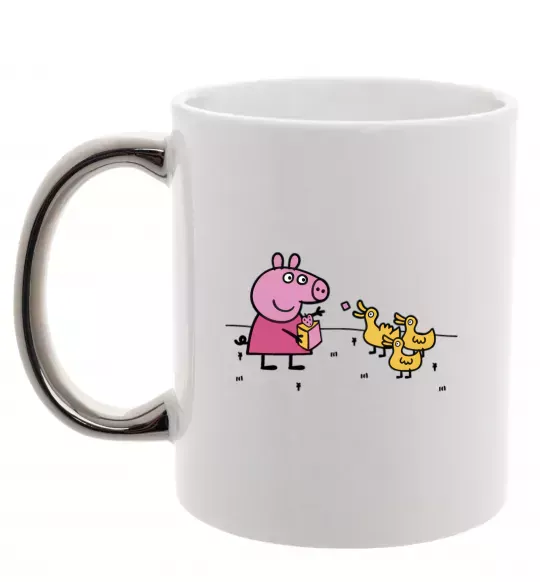 Чашка с цветной ручкой Пеппа кормить качечок Серебро фото
