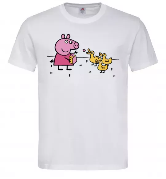 Мужская футболка Пеппа кормить качечок Белый фото