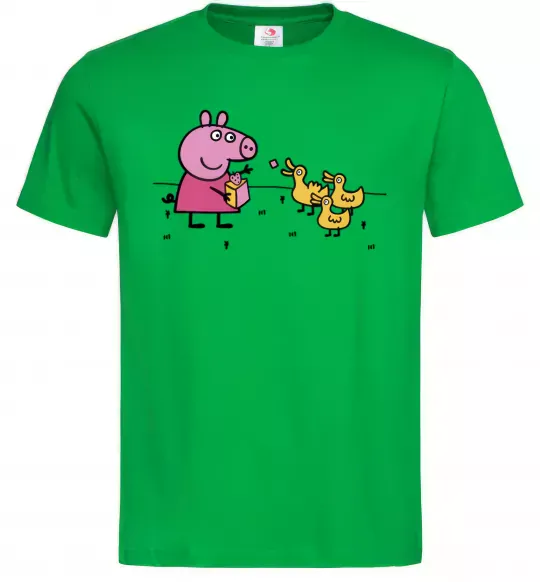 Мужская футболка Пеппа кормить качечок Зеленый фото