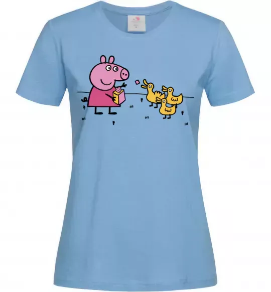 Женская футболка Пеппа кормить качечок Голубой фото