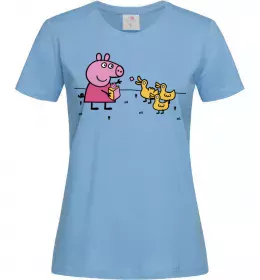 Женская футболка Пеппа кормить качечок Голубой фото