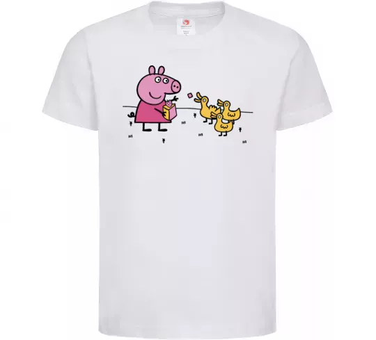 Детская футболка Пеппа кормить качечок Белый фото