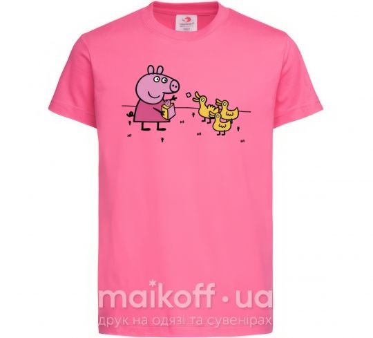 Детская футболка Пеппа кормит уточек Ярко-розовый фото