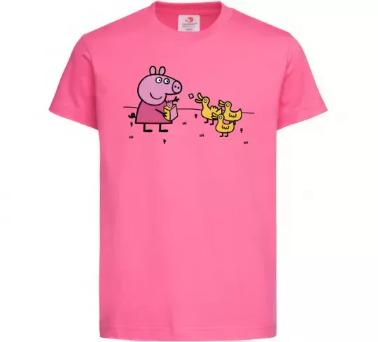 Детская футболка Пеппа кормить качечок Ярко-розовый фото