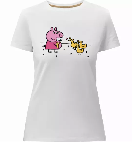 Жіноча преміум футболка Пеппа кормить качечок Білий фото