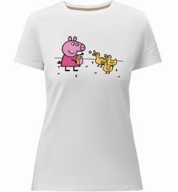 Женская премиум футболка Пеппа кормить качечок