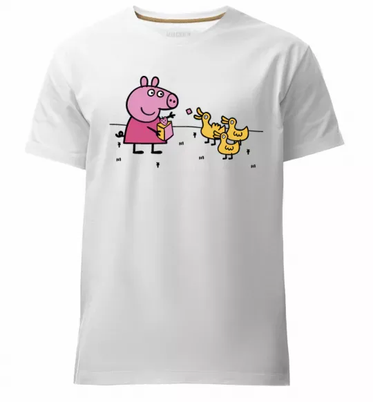 Мужская премиум футболка Пеппа кормить качечок Белый фото